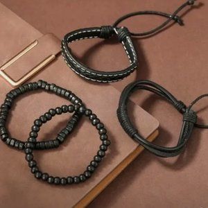 Men's bracelet leather layered beaded black new style￥￥